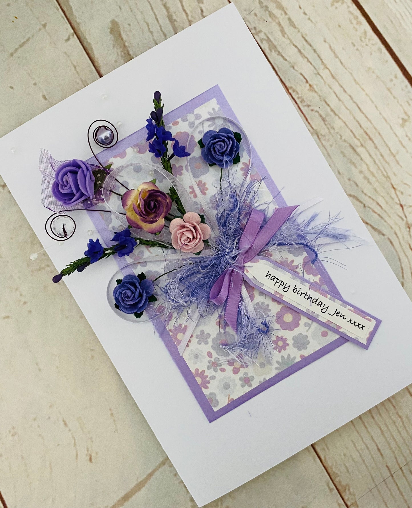 Lilac Heather Bouquet Handmade Card