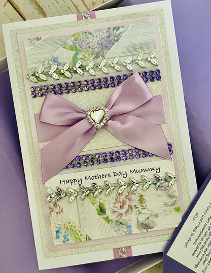 Luxury Lilac & Silver Love Heart Handmade Card