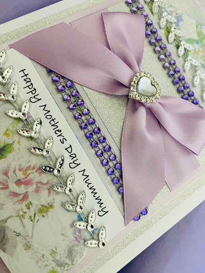 Luxury Lilac & Silver Love Heart Handmade Card