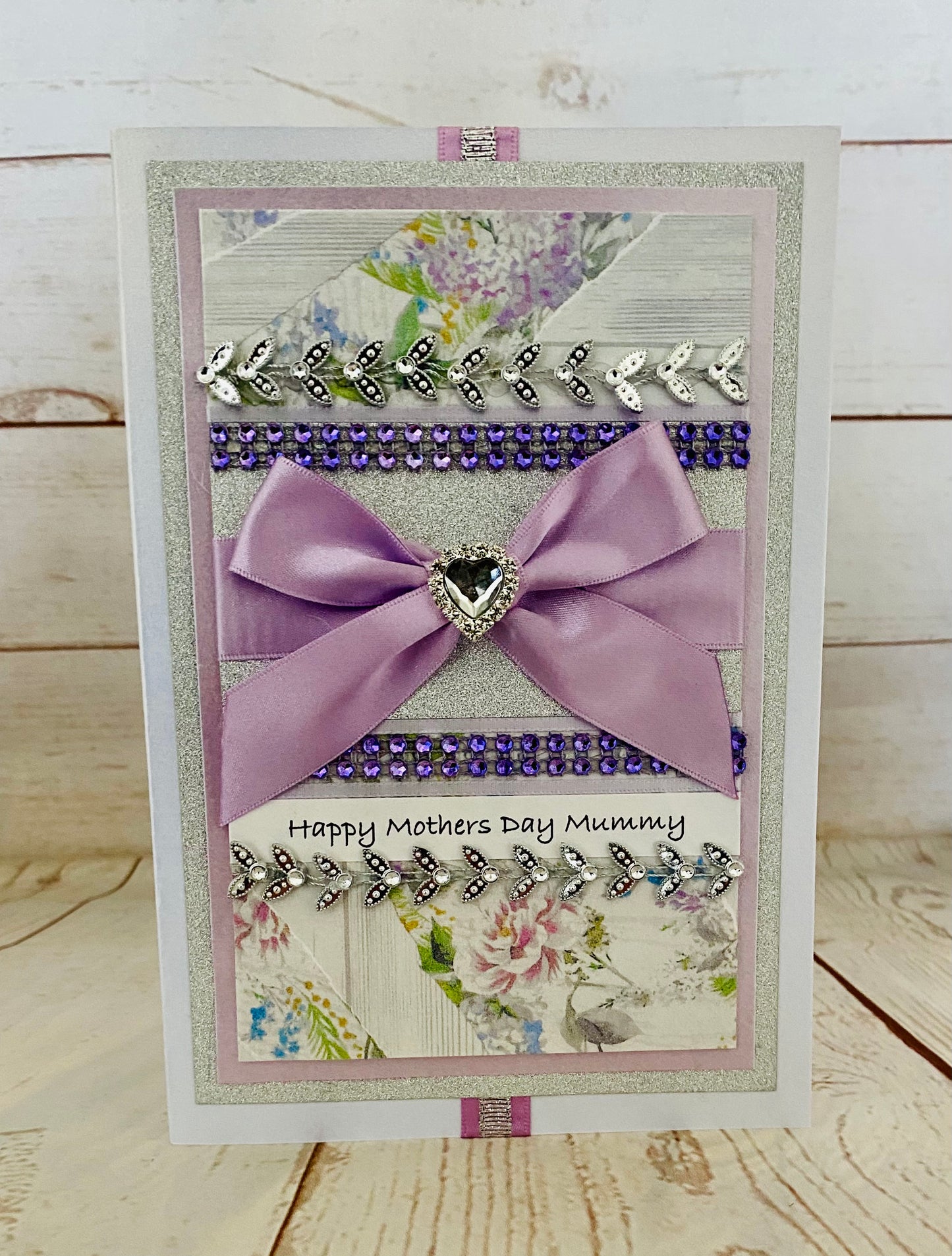 Luxury Lilac & Silver Love Heart Handmade Card