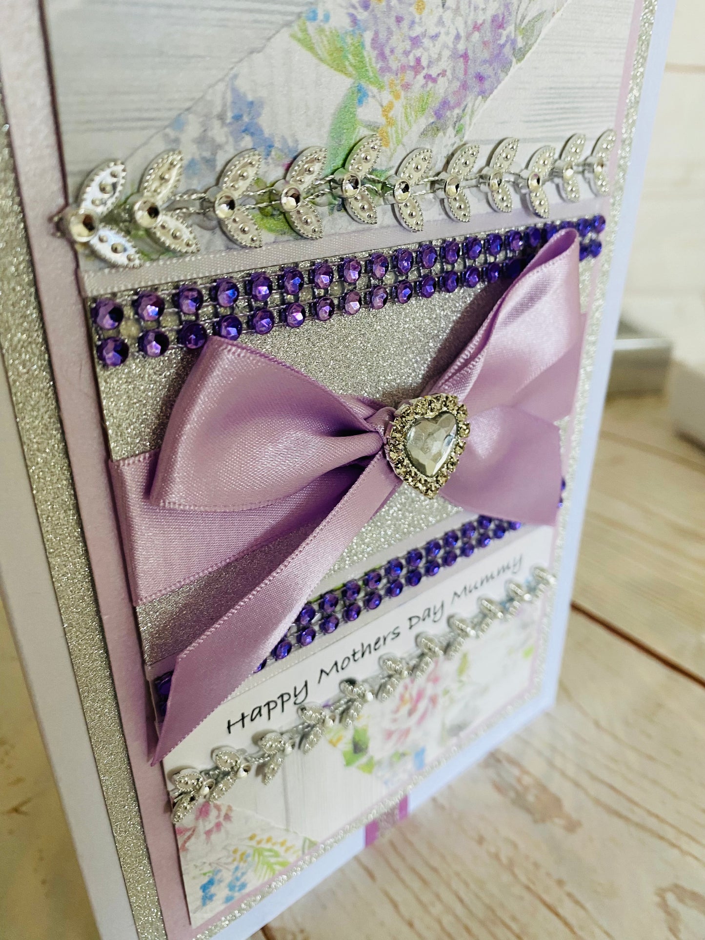 Luxury Lilac & Silver Love Heart Handmade Card