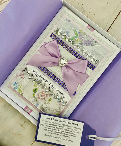 Luxury Lilac & Silver Love Heart Handmade Card