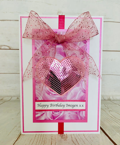 Pink Sequin Handmade Card