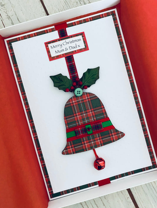 Tartan Jingle Bells Christmas Handmade Card