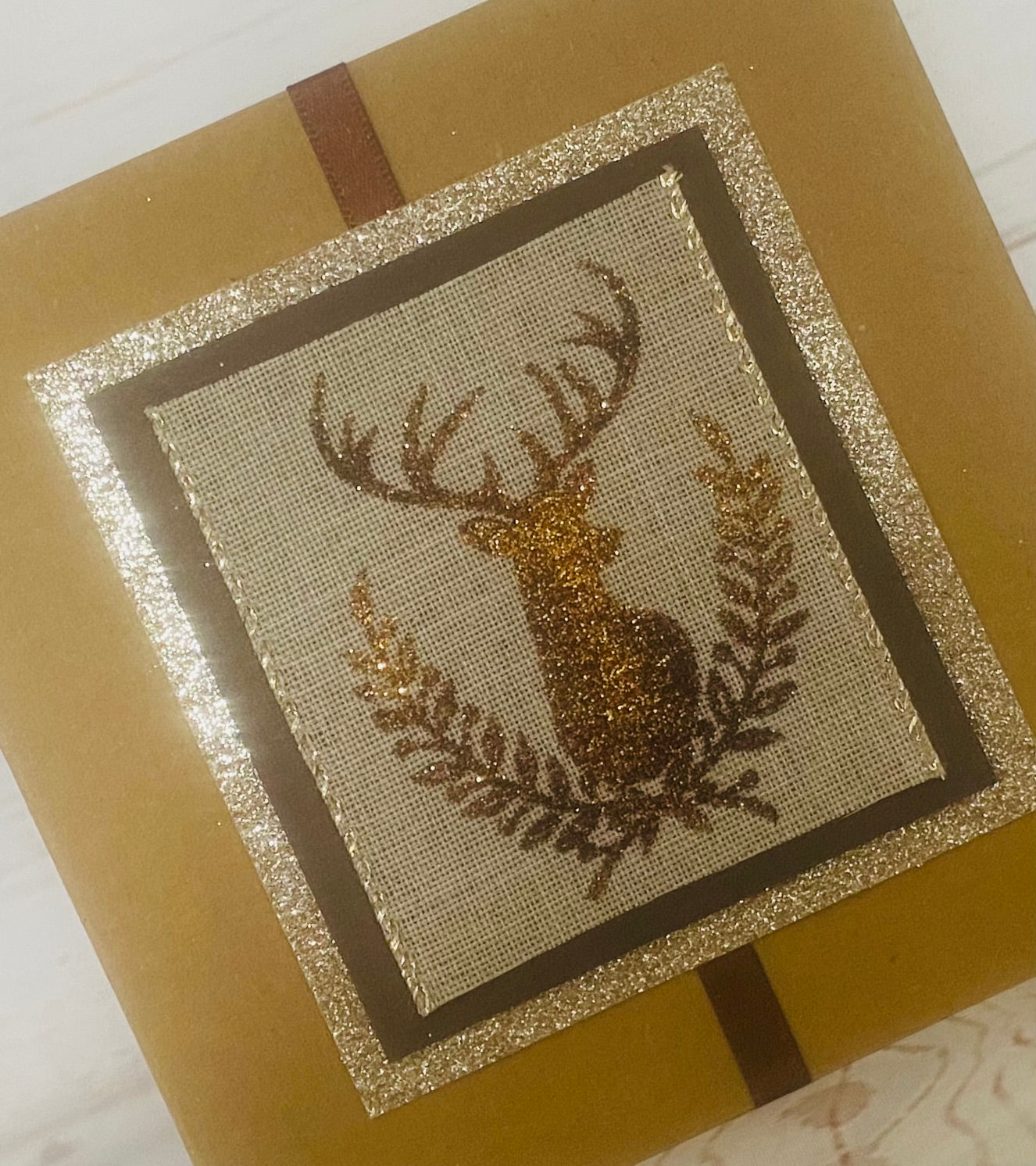 Bronze Glitter Stag Handmade Christmas Card