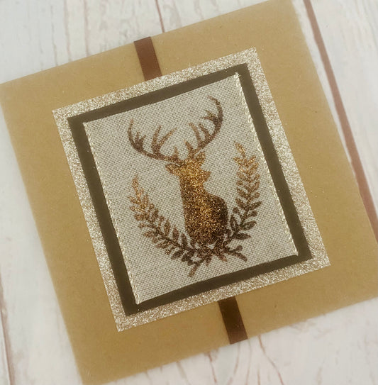 Bronze Glitter Stag Handmade Christmas Card