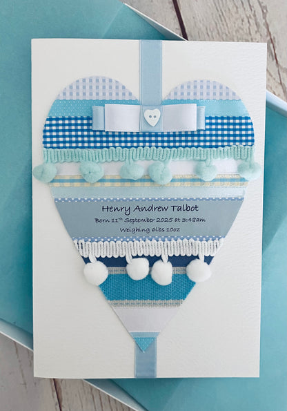 Blue Pom Pom Baby Boy Handmade Card