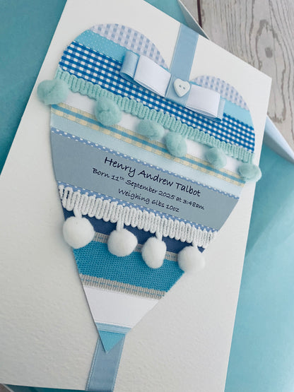 Blue Pom Pom Baby Boy Handmade Card