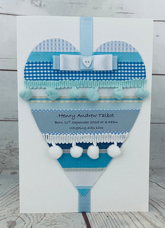 Blue Pom Pom Baby Boy Handmade Card