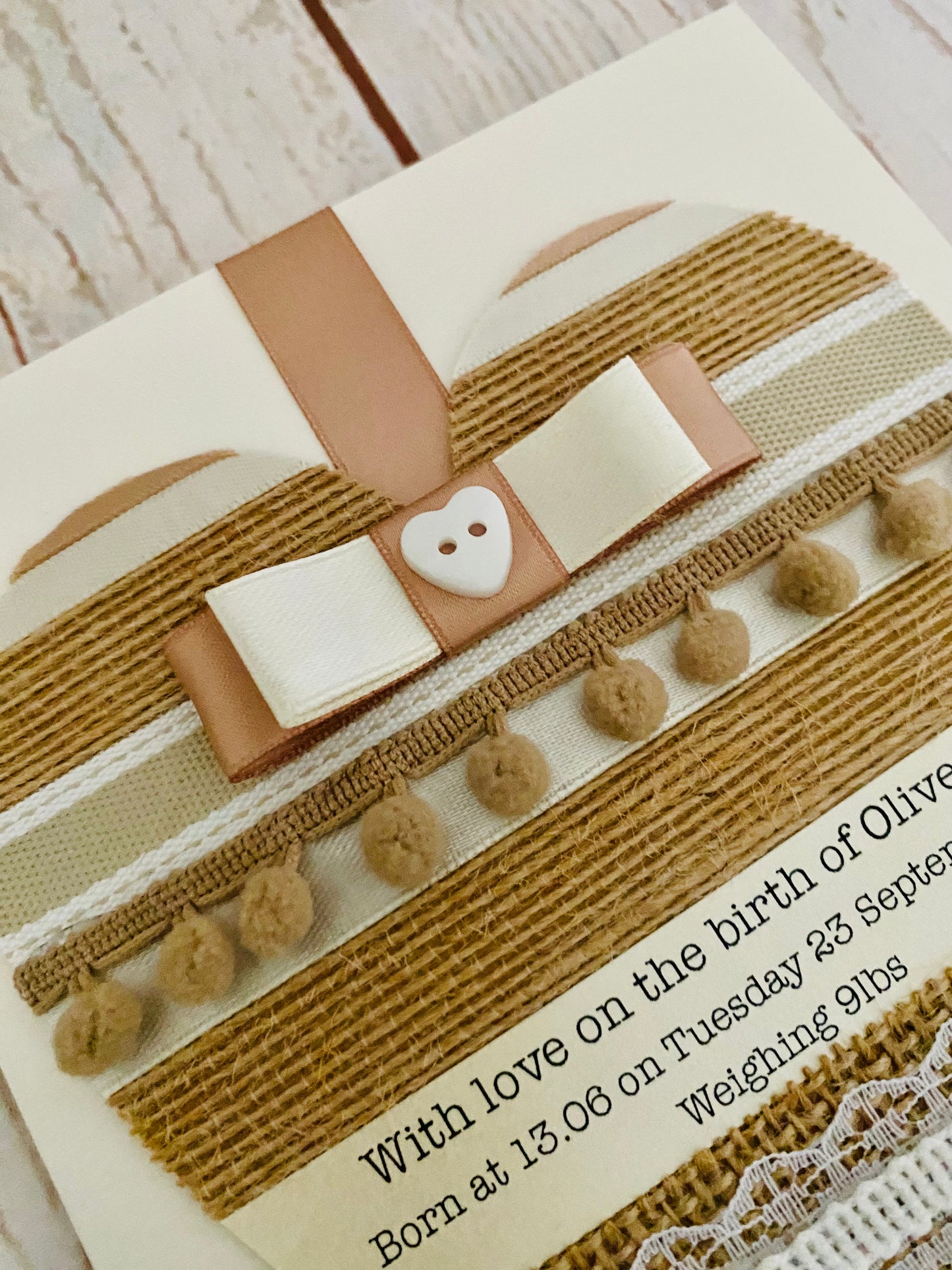 Neutral Pom Pom Baby Handmade Card