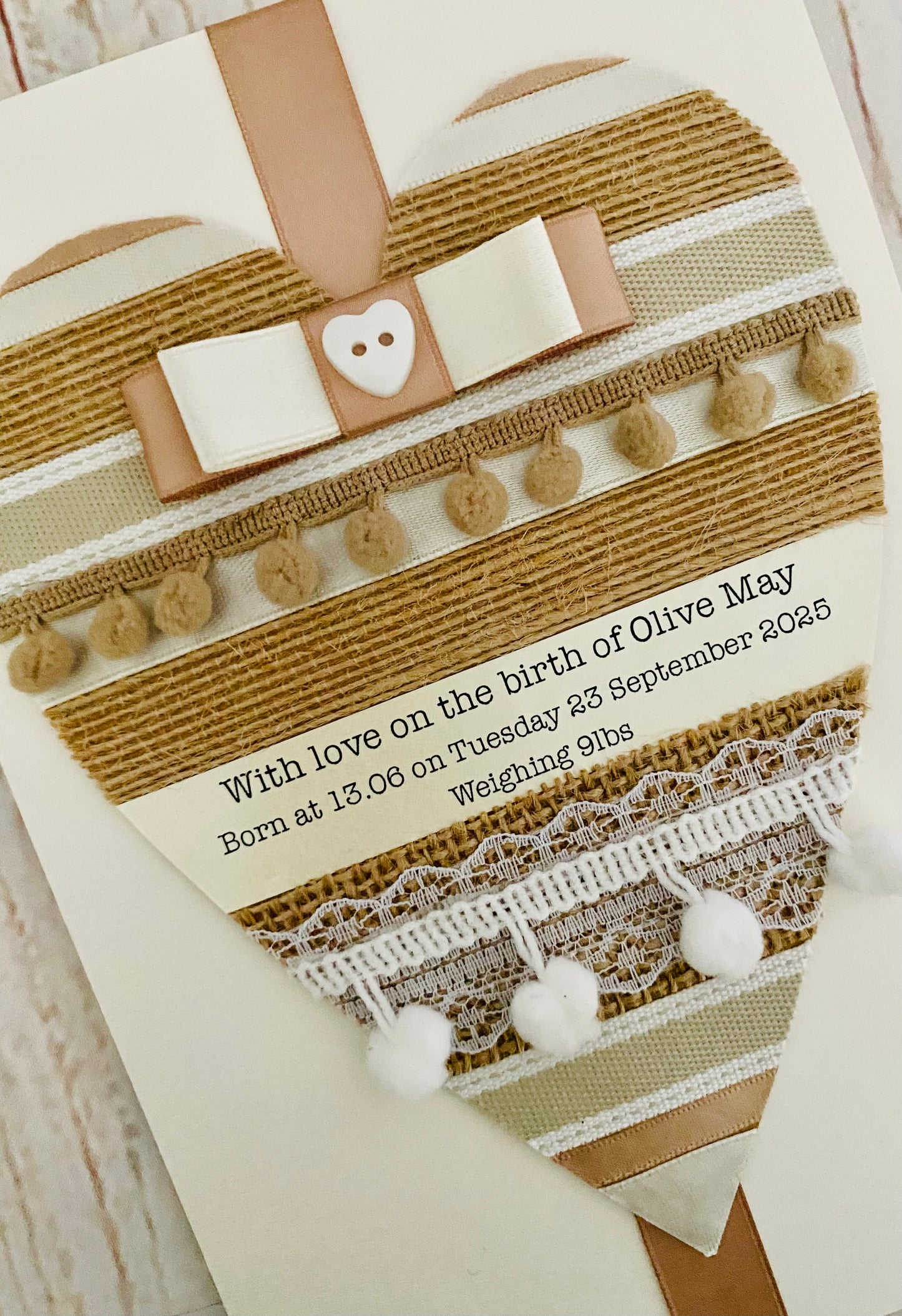 Neutral Pom Pom Baby Handmade Card