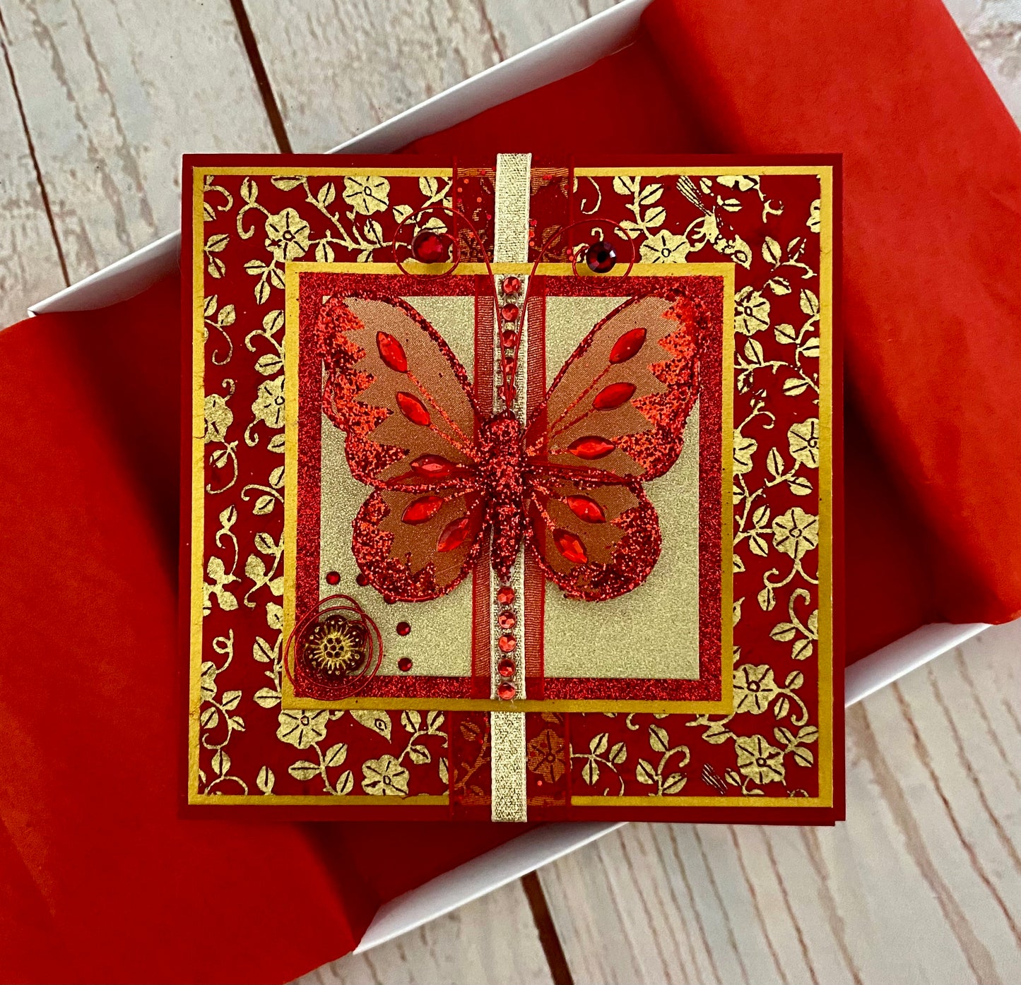 Luxury Red Butterfly Handmade Card
