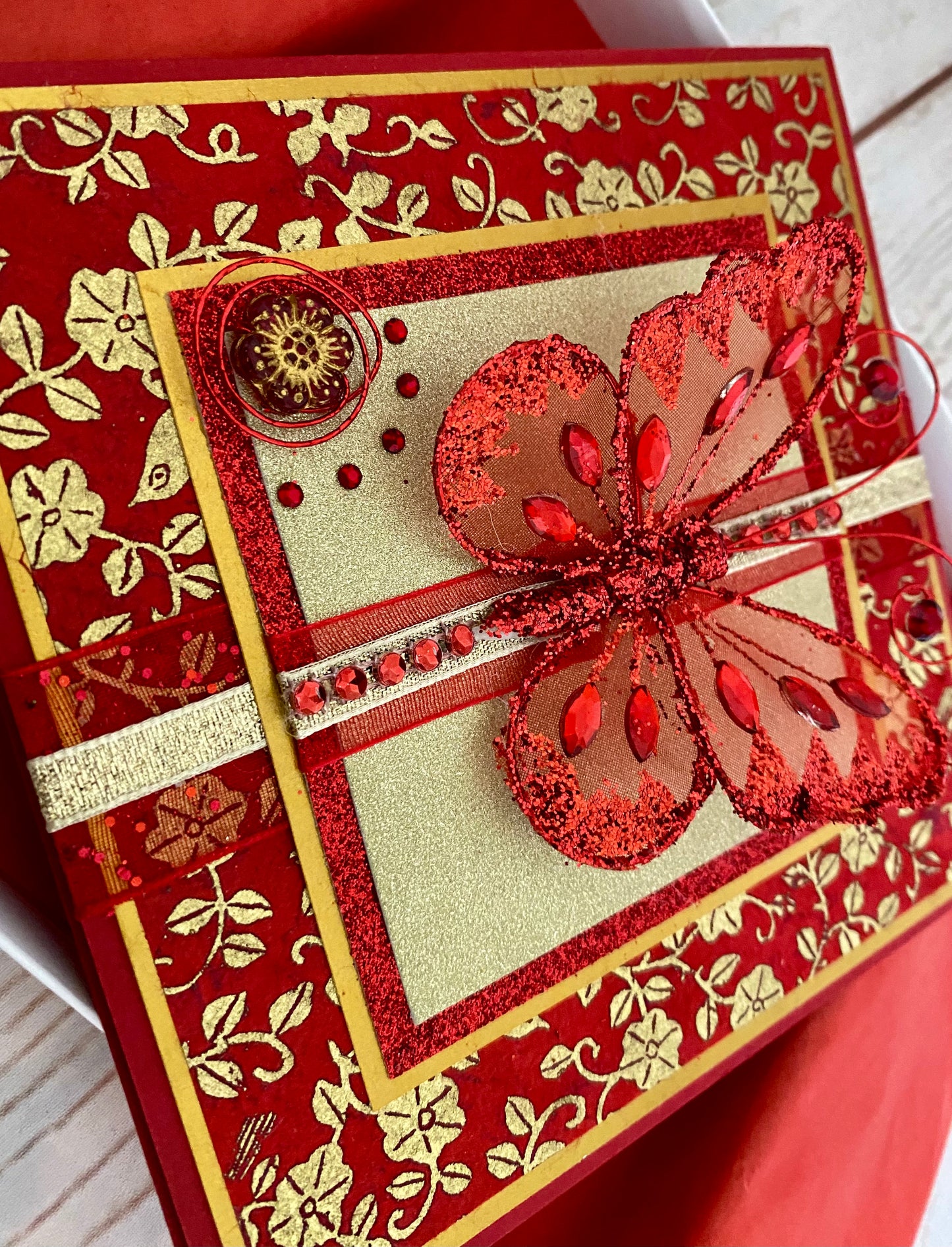 Luxury Red Butterfly Handmade Card