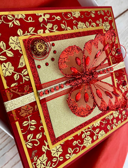 Luxury Red Butterfly Handmade Card