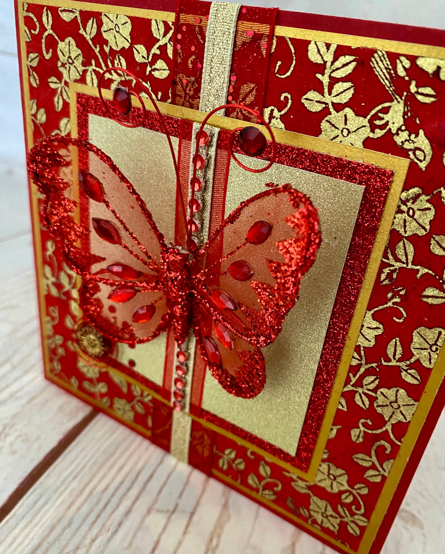 Luxury Red Butterfly Handmade Card