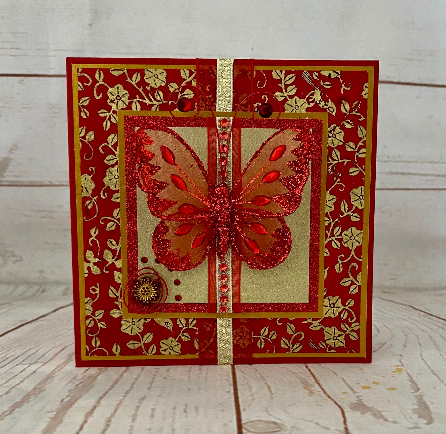 Luxury Red Butterfly Handmade Card