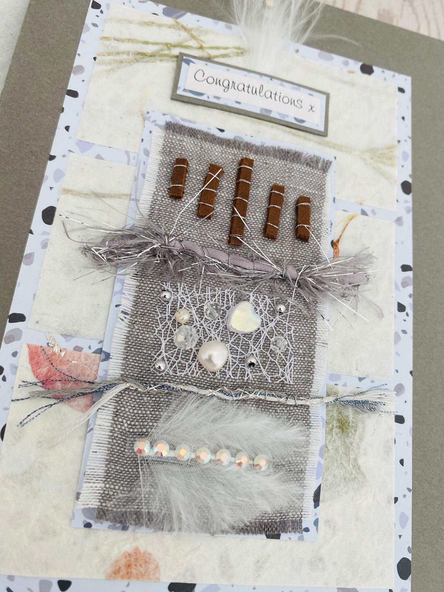 Luxury Platinum Crystal Pearl Handmade Card