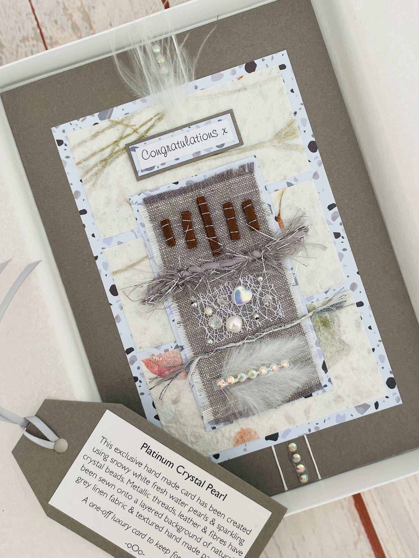 Luxury Platinum Crystal Pearl Handmade Card