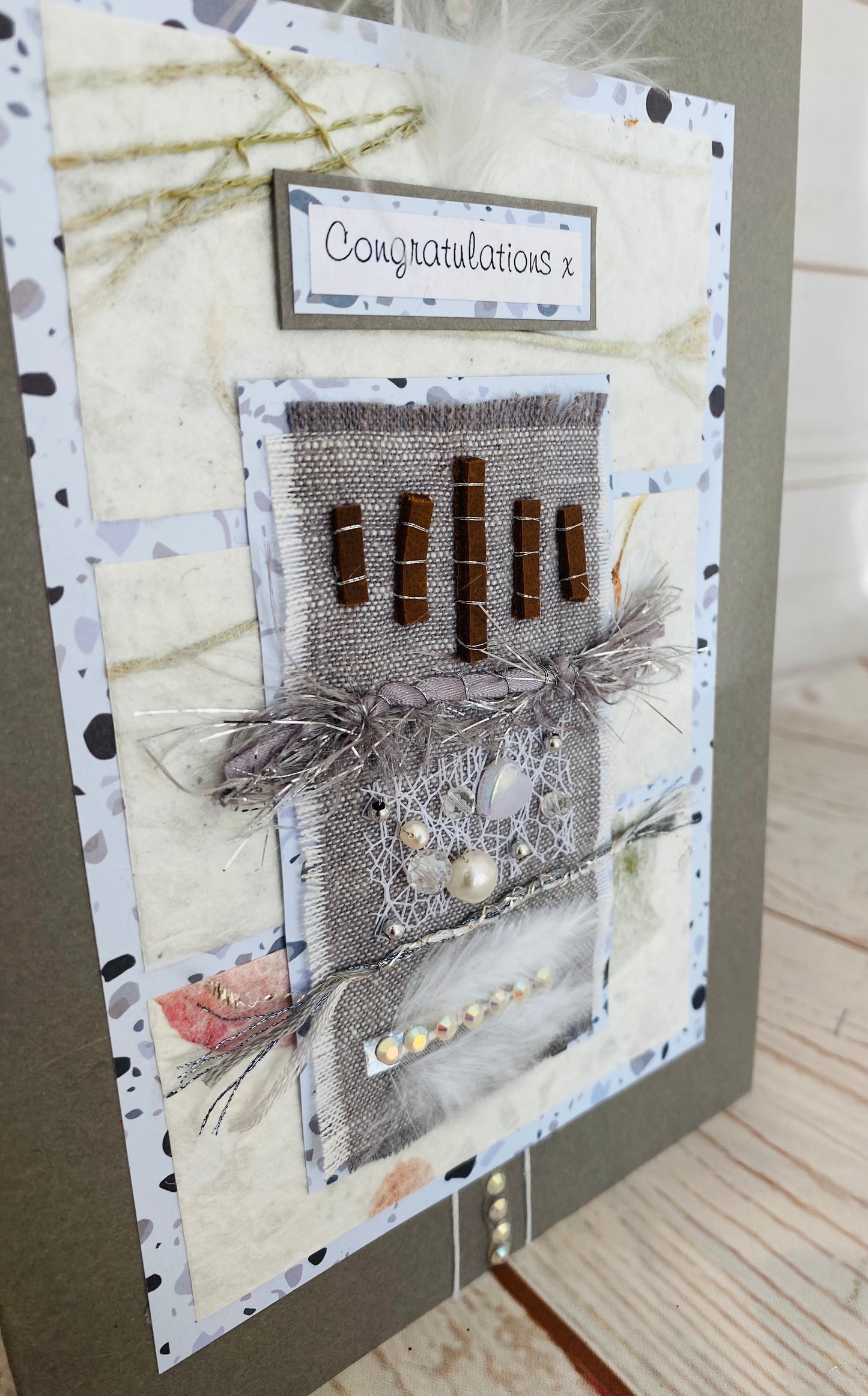 Luxury Platinum Crystal Pearl Handmade Card