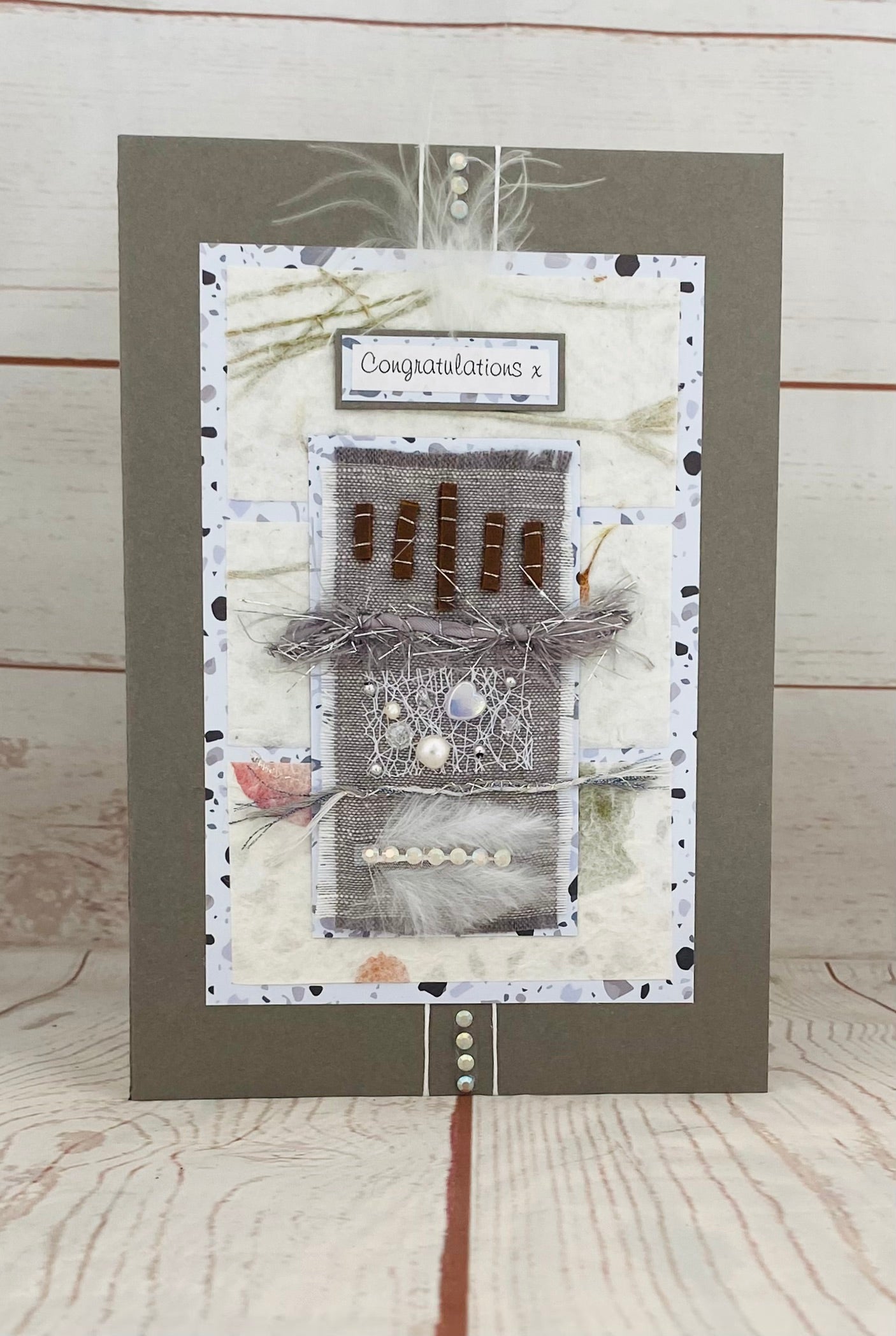 Luxury Platinum Crystal Pearl Handmade Card
