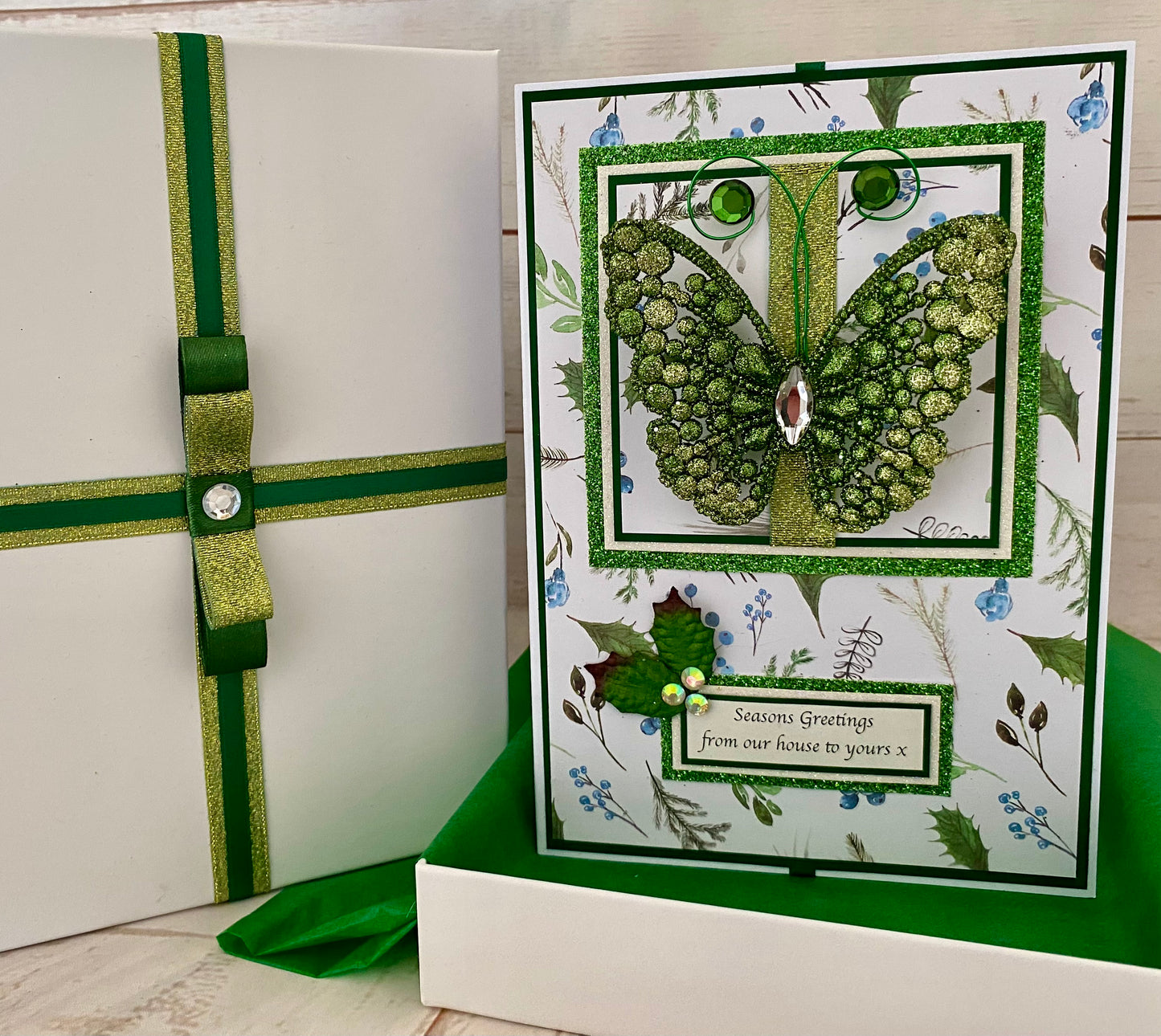 Christmas Butterfly Handmade Card & Luxury Presentation Box