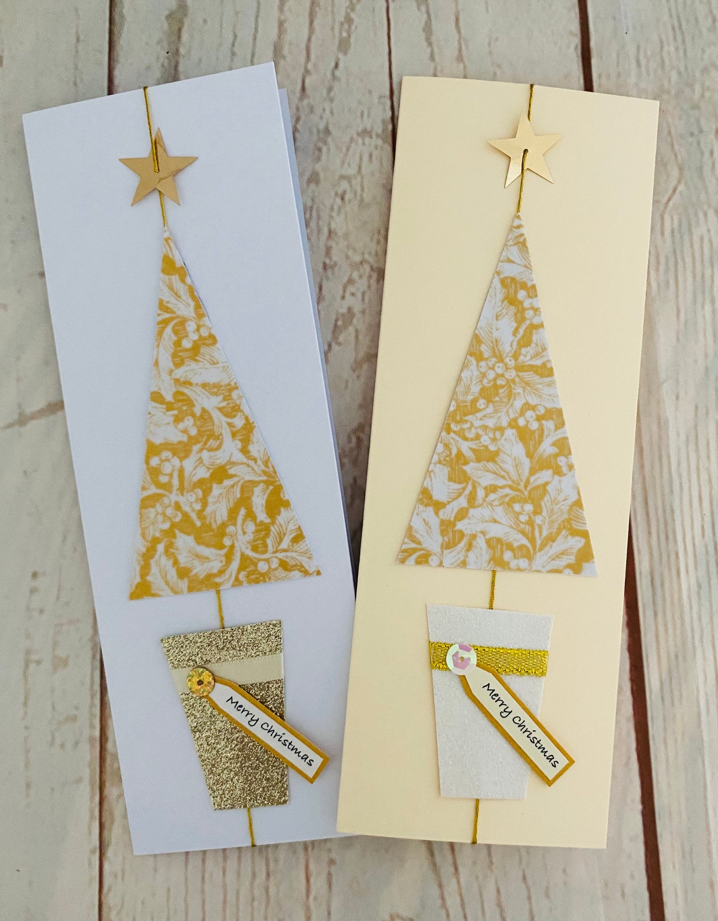 Golden Holly Christmas Tree Handmade Card