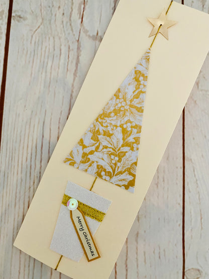 Golden Holly Christmas Tree Handmade Card