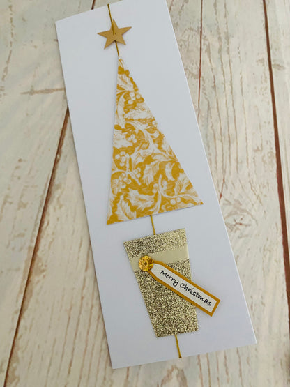 Golden Holly Christmas Tree Handmade Card