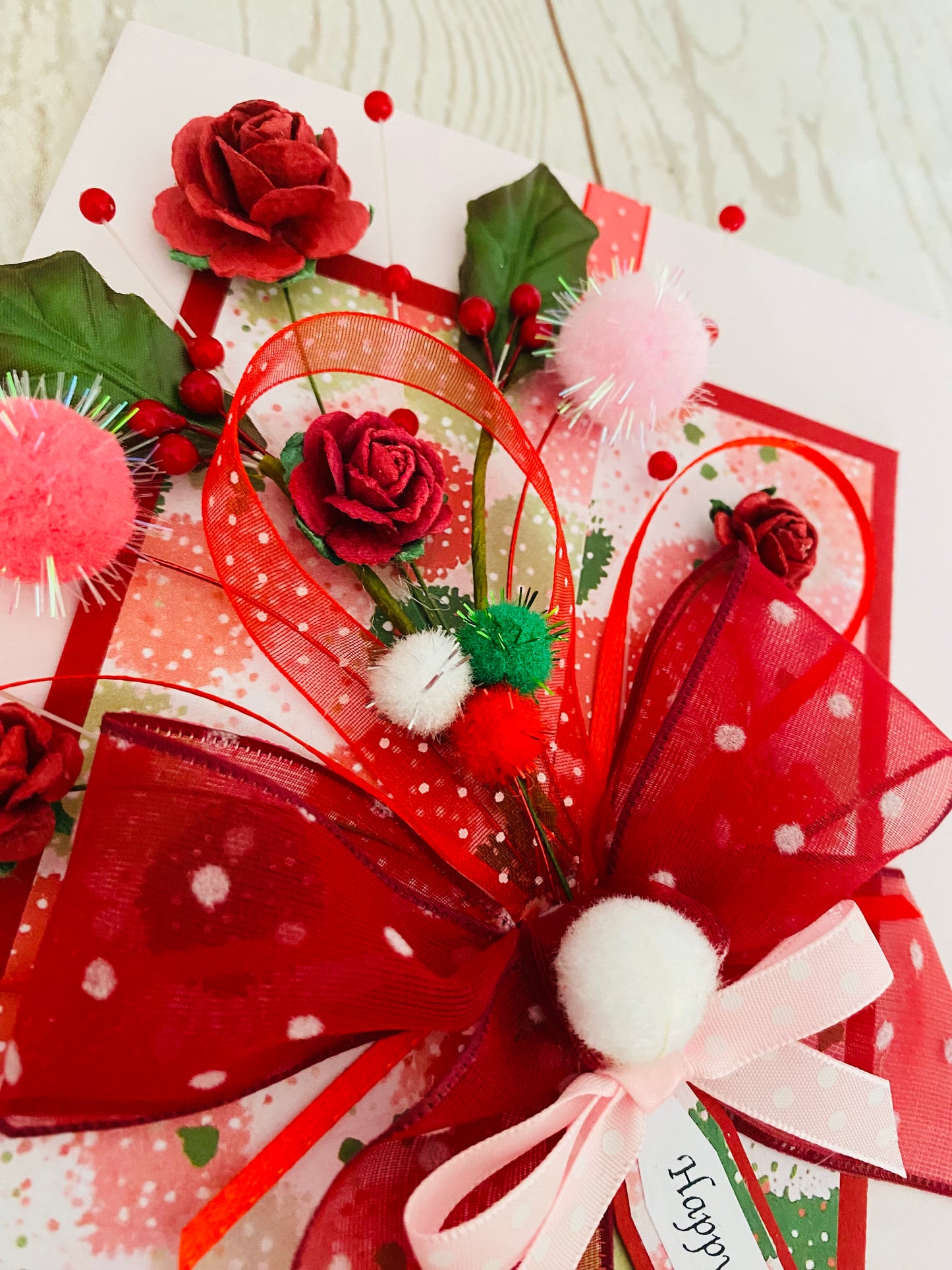 Luxury Snowballs & Berries Bouquet Handmade Card ~ LIMITED EDITION