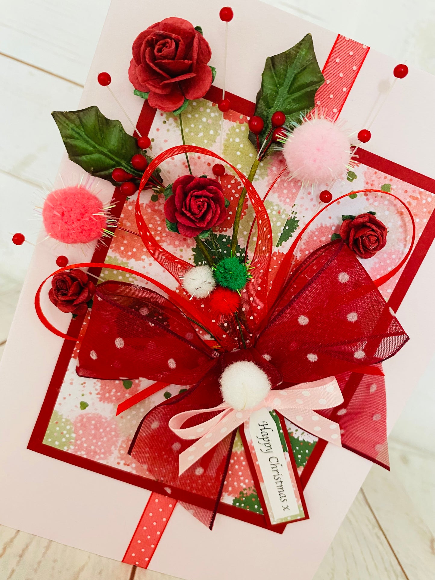 Luxury Snowballs & Berries Bouquet Handmade Card ~ LIMITED EDITION