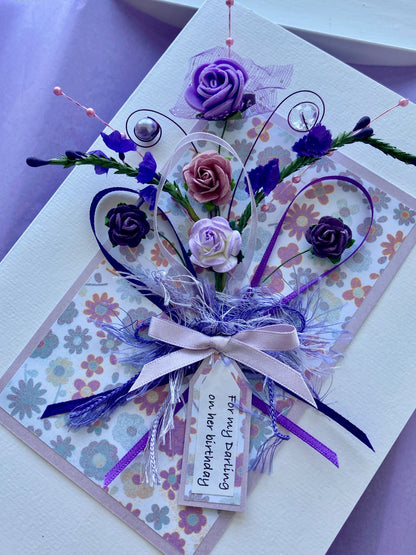 Lilac Heather Bouquet Handmade Card