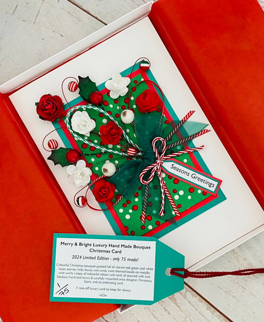 Merry & Bright Luxury Handmade Christmas Bouquet Card ~ LIMITED EDITION