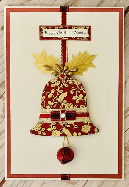 Red & Gold Jingle Bells Christmas Handmade Card