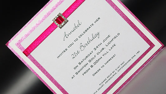 Pink Diamanté Party Handmade Invitation