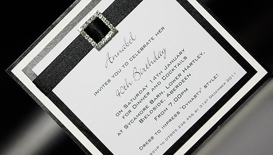 Black & White Diamanté Handmade Party Invitation