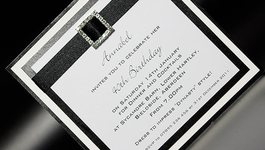 Black & White Diamanté Handmade Party Invitation