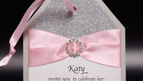 Glitter Glamour Tag Style Party Handmade Invitation