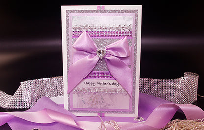 Luxury Lilac & Silver Love Heart Handmade Card